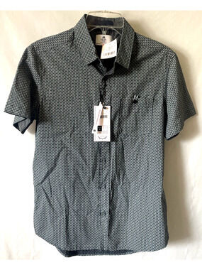 Level Ten Men's Shirt Green Geometric Button Down Size S Short Sleeve Slim NWT